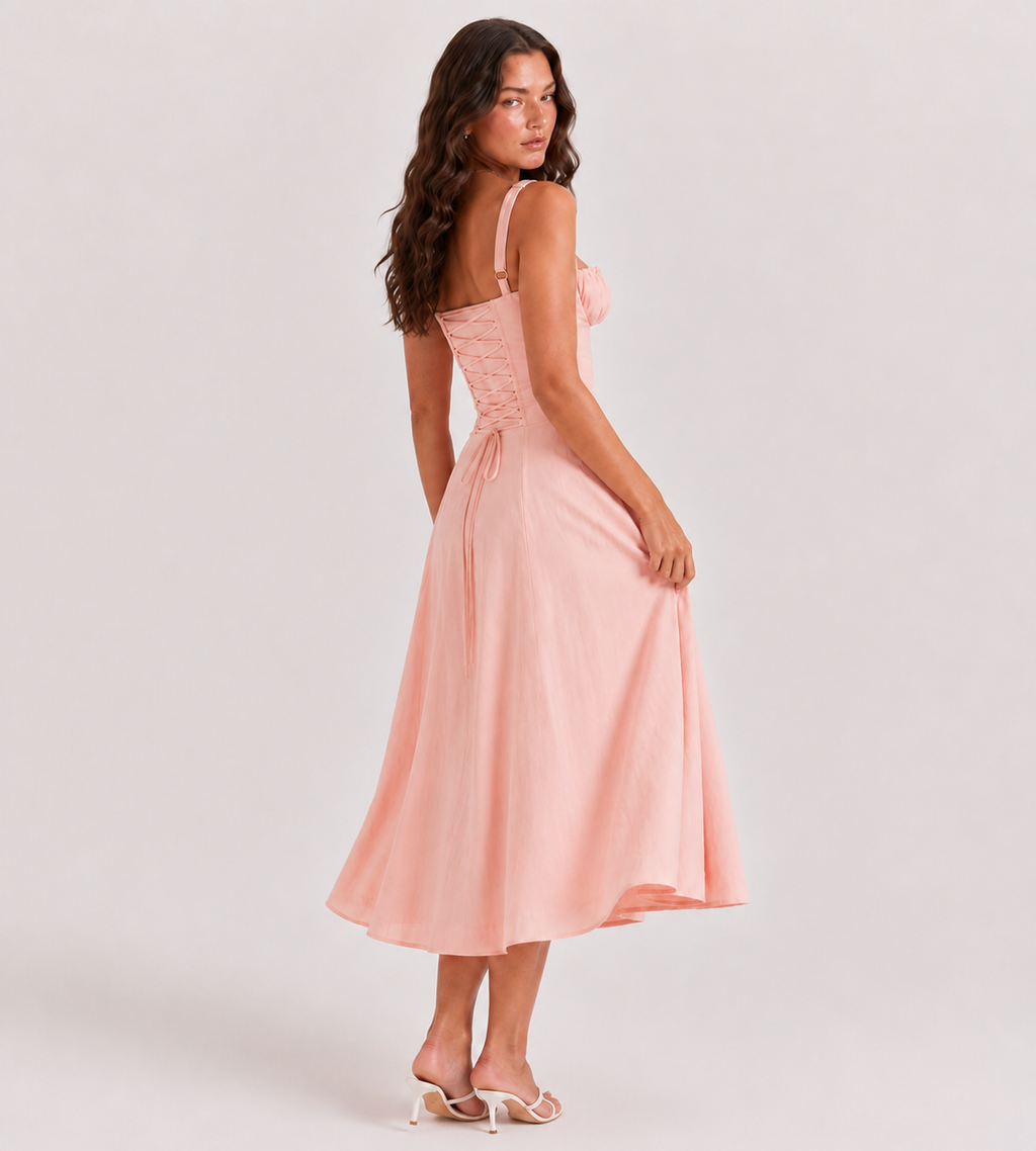 Marielle Ruched Corset Midi Dress - Pink