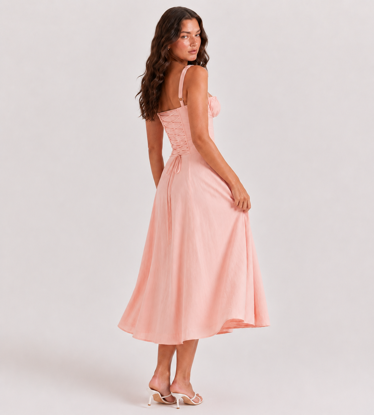 Marielle Ruched Corset Midi Dress - Pink