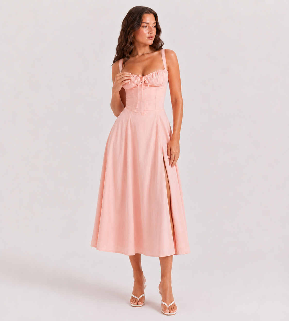 Marielle Ruched Corset Midi Dress - Pink