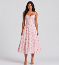 Rosalie Floral Corset Midi Dress - Pink