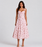 Rosalie Floral Corset Midi Dress - Pink