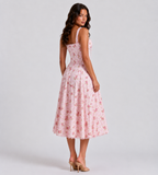 Rosalie Floral Corset Midi Dress - Pink