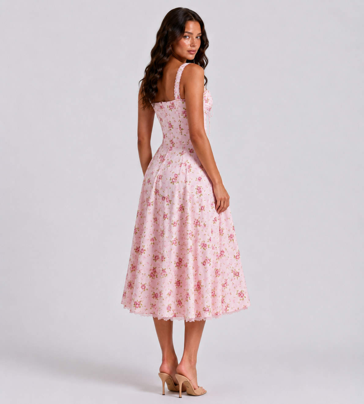 Rosalie Floral Corset Midi Dress - Pink