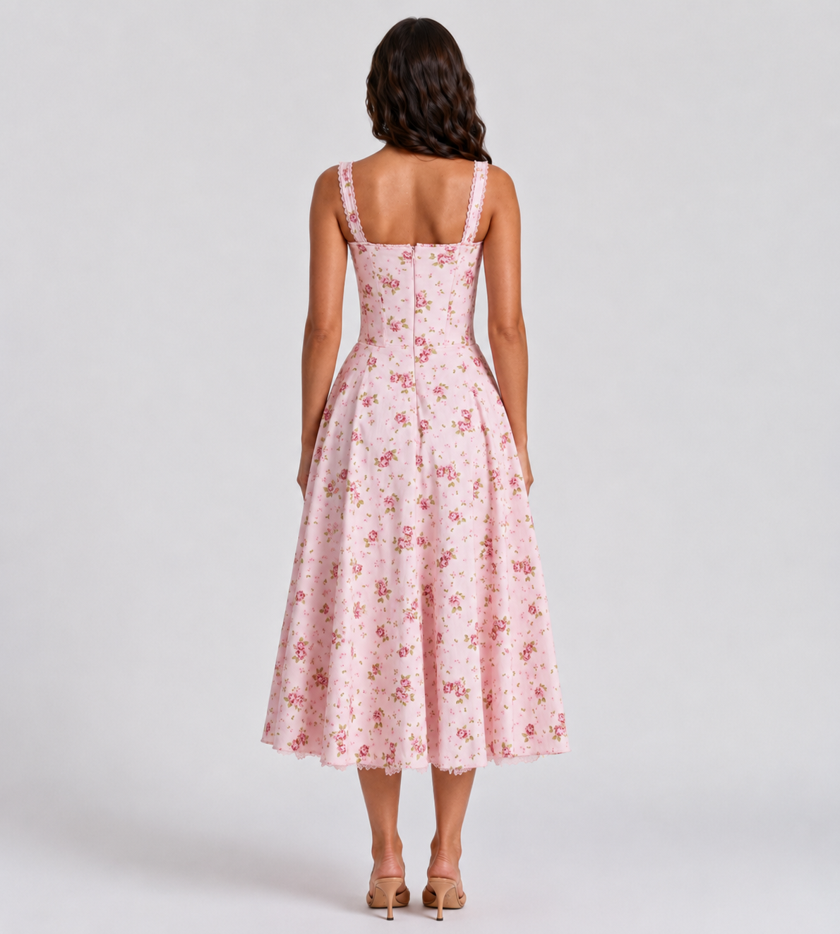 Rosalie Floral Corset Midi Dress - Pink