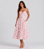 Rosalie Floral Corset Midi Dress - Pink