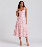 Rosalie Floral Corset Midi Dress - Pink