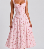 Rosalie Floral Corset Midi Dress - Pink