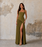 Vivienne Draped Slit Maxi Dress - Olive Green