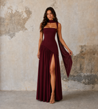Vivienne Draped Slit Maxi Dress - Wine Red