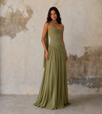 Delphine Scarf-Drape Corset Maxi Dress - Sage Green