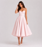 Odette Tulle Corset Midi Dress - Pink