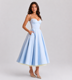 Odette Tulle Corset Midi Dress - Blue