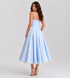 Odette Tulle Corset Midi Dress - Blue