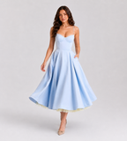 Odette Tulle Corset Midi Dress - Blue