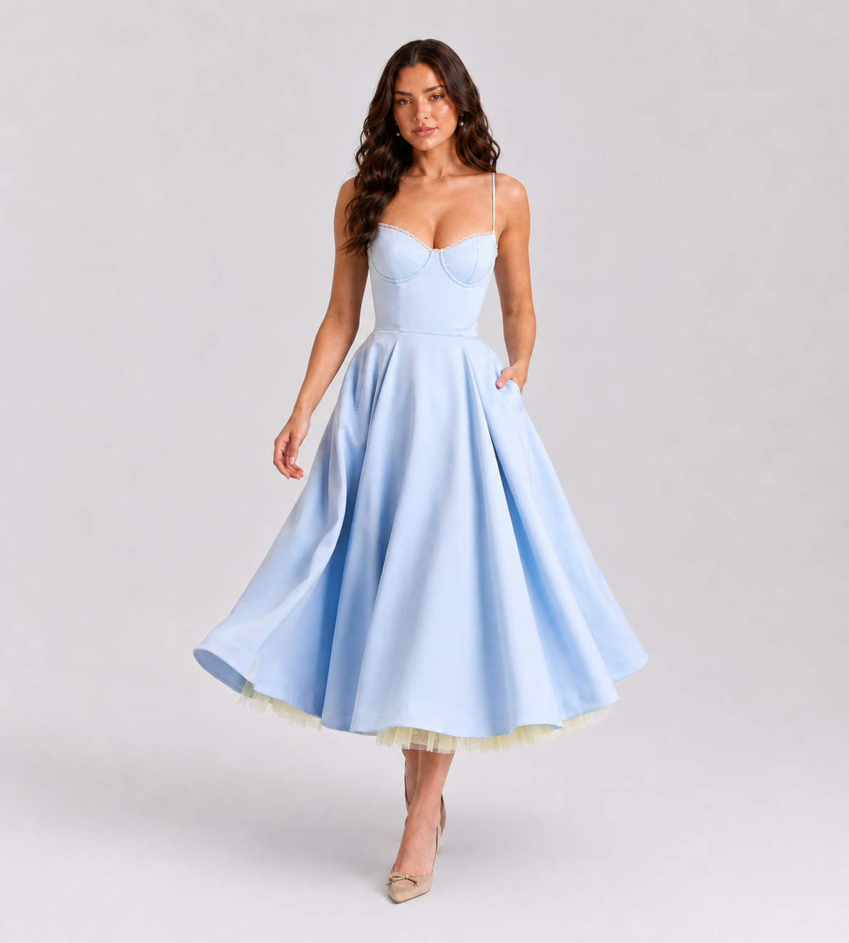 Odette Tulle Corset Midi Dress - Blue