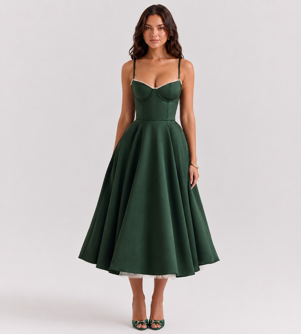 Odette Tulle Corset Midi Dress - Green
