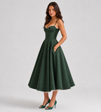 Odette Tulle Corset Midi Dress - Green