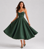 Odette Tulle Corset Midi Dress - Green