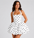 Celeste Polka Dot Halter Bubble Mini Dress - White
