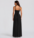 Vivienne Draped Slit Maxi Dress - Black