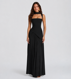 Vivienne Draped Slit Maxi Dress - Black