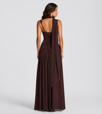 Vivienne Draped Slit Maxi Dress - Mocha Brown
