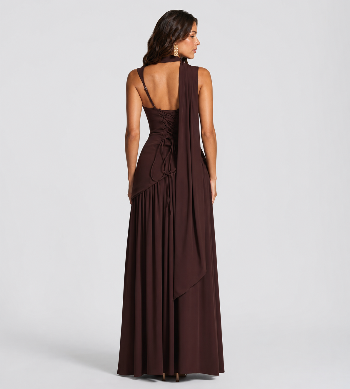 Vivienne Draped Slit Maxi Dress - Mocha Brown