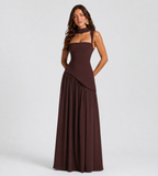 Vivienne Draped Slit Maxi Dress - Mocha Brown