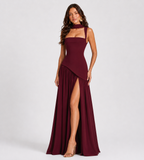 Vivienne Draped Slit Maxi Dress - Wine Red