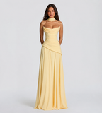 Delphine Scarf-Drape Corset Maxi Dress - Lemon