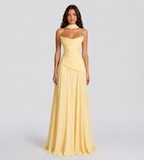Delphine Scarf-Drape Corset Maxi Dress - Lemon
