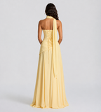 Delphine Scarf-Drape Corset Maxi Dress - Lemon