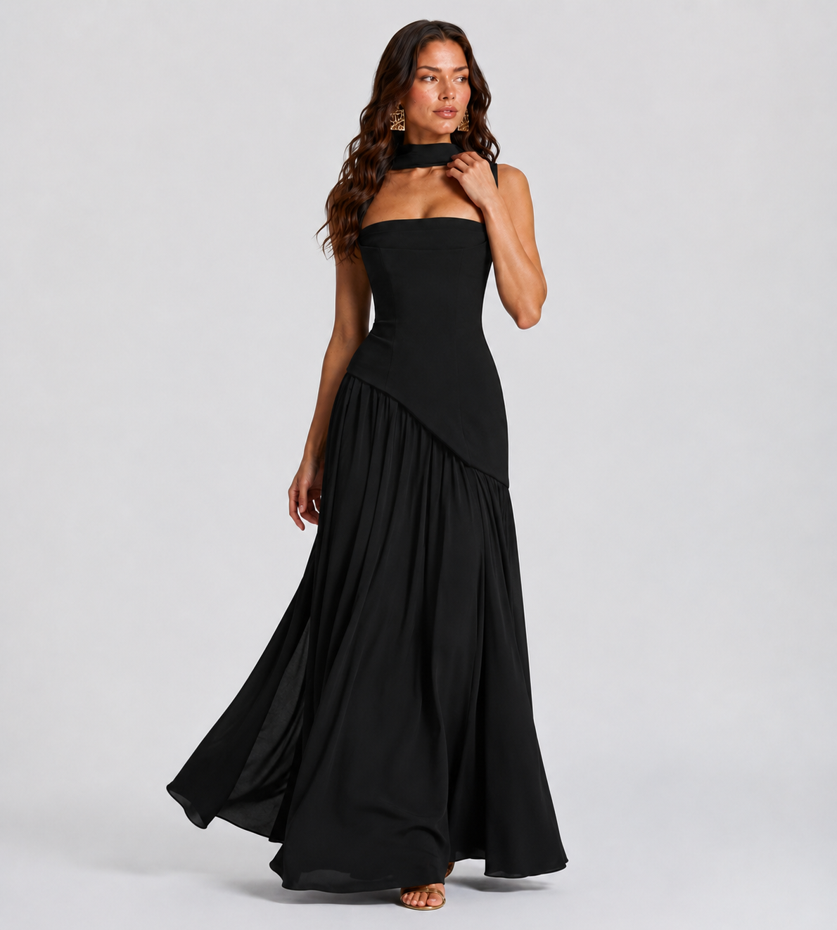 Vivienne Draped Slit Maxi Dress - Black