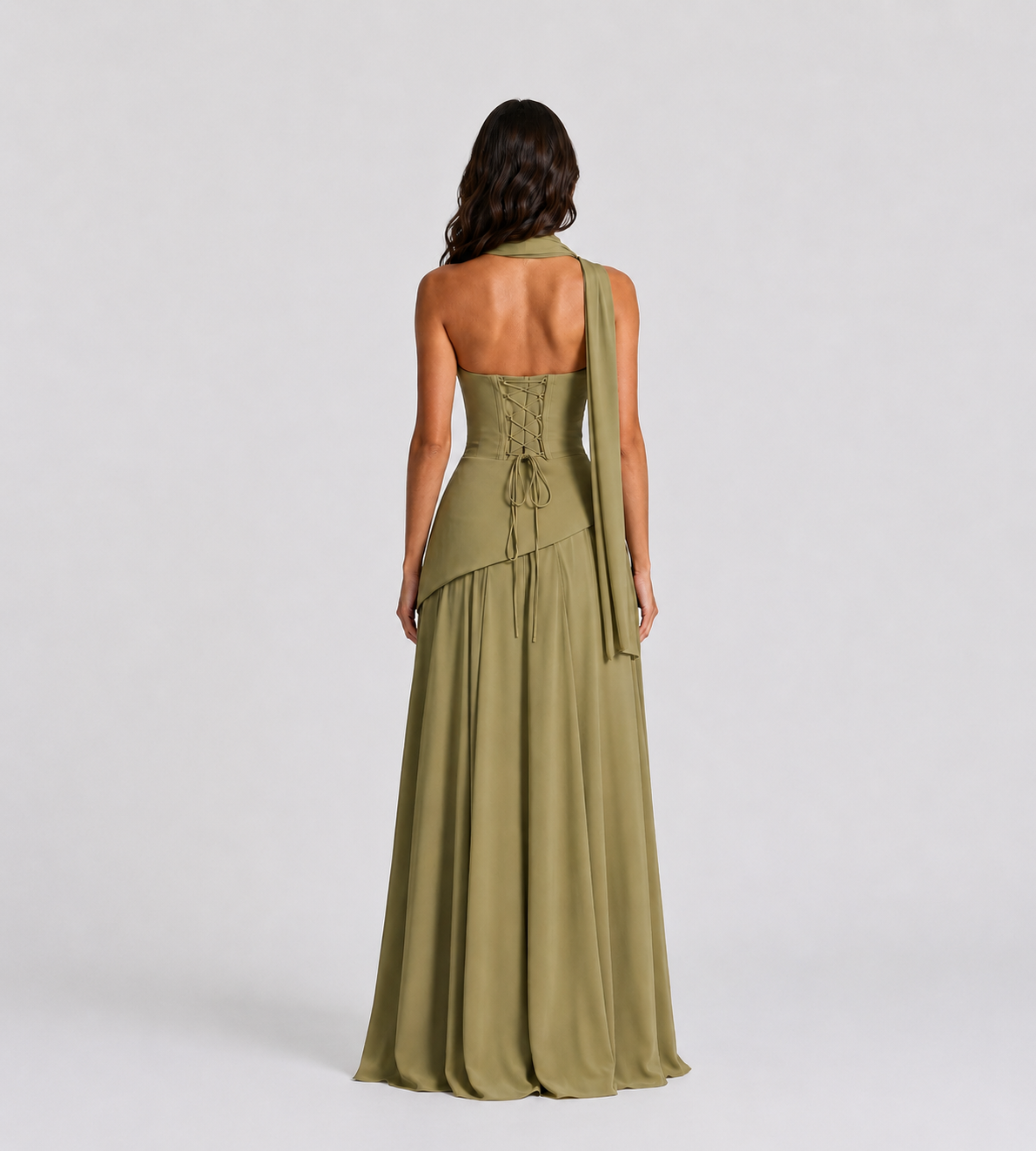 Delphine Scarf-Drape Corset Maxi Dress - Sage Green