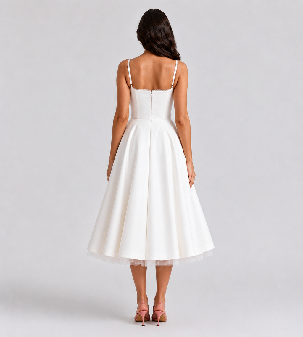 Odette Tulle Corset Midi Dress - White