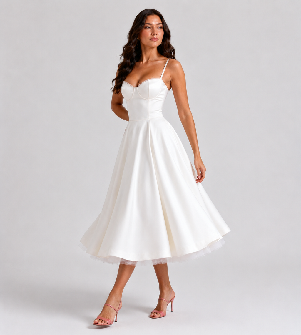 Odette Tulle Corset Midi Dress - White