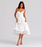 Odette Tulle Corset Midi Dress - White