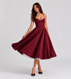 Odette Tulle Corset Midi Dress - Red