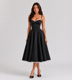 Odette Tulle Corset Midi Dress - Black