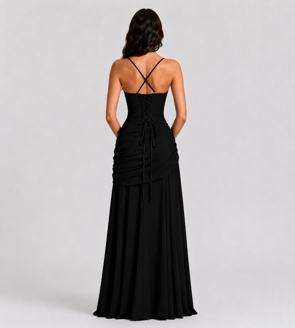 Margot Square-Neck Corset Maxi Dress - Black