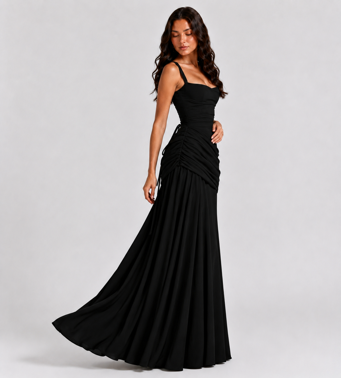 Margot Square-Neck Corset Maxi Dress - Black