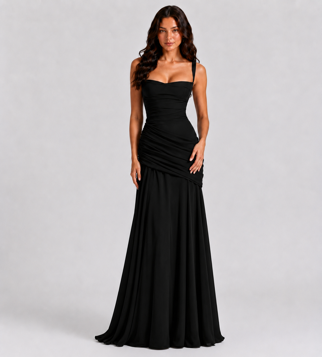Margot Square-Neck Corset Maxi Dress - Black