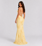Fiora Floral Appliqué Corset Maxi Dress - Lemon