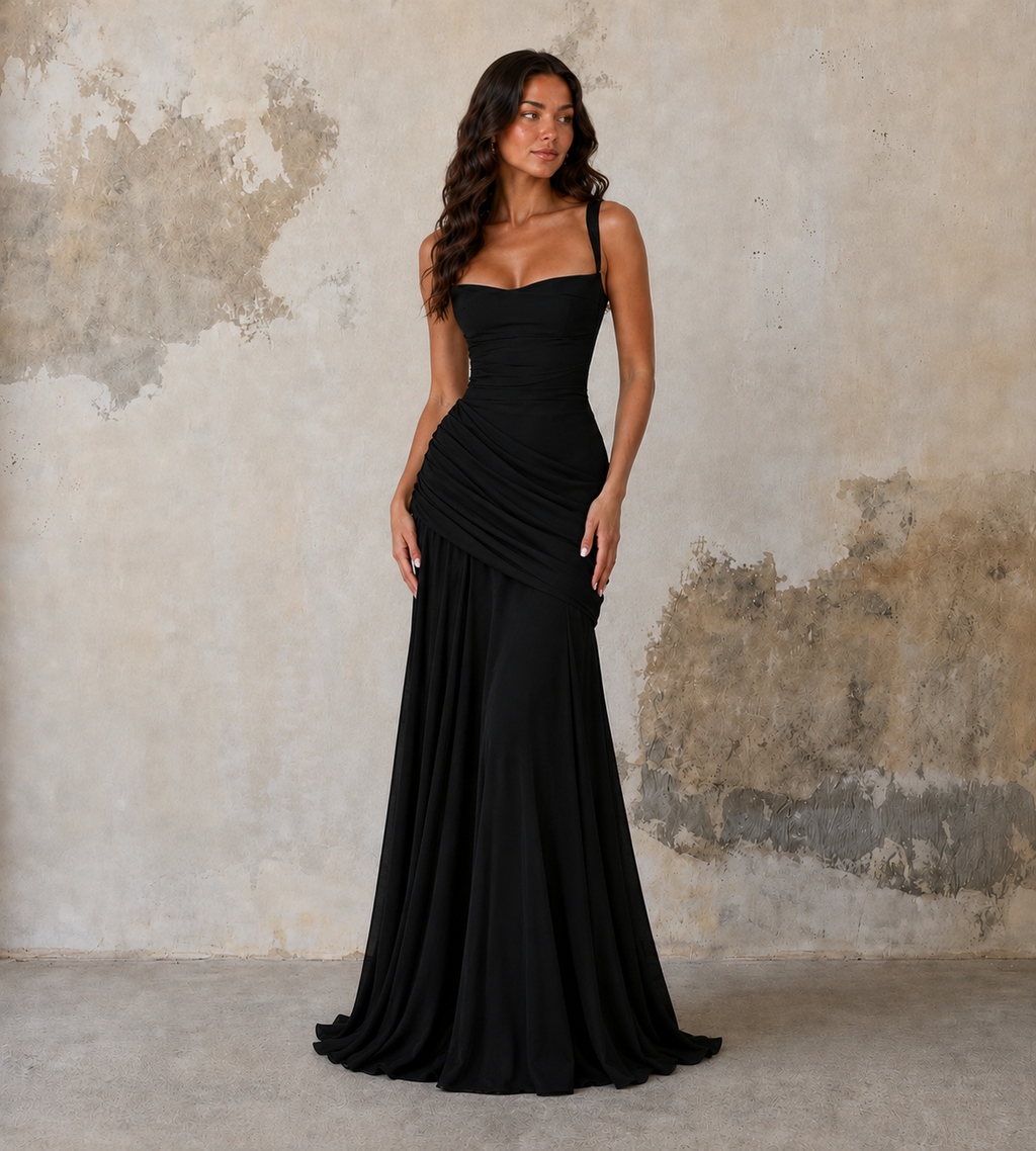Margot Square-Neck Corset Maxi Dress - Black