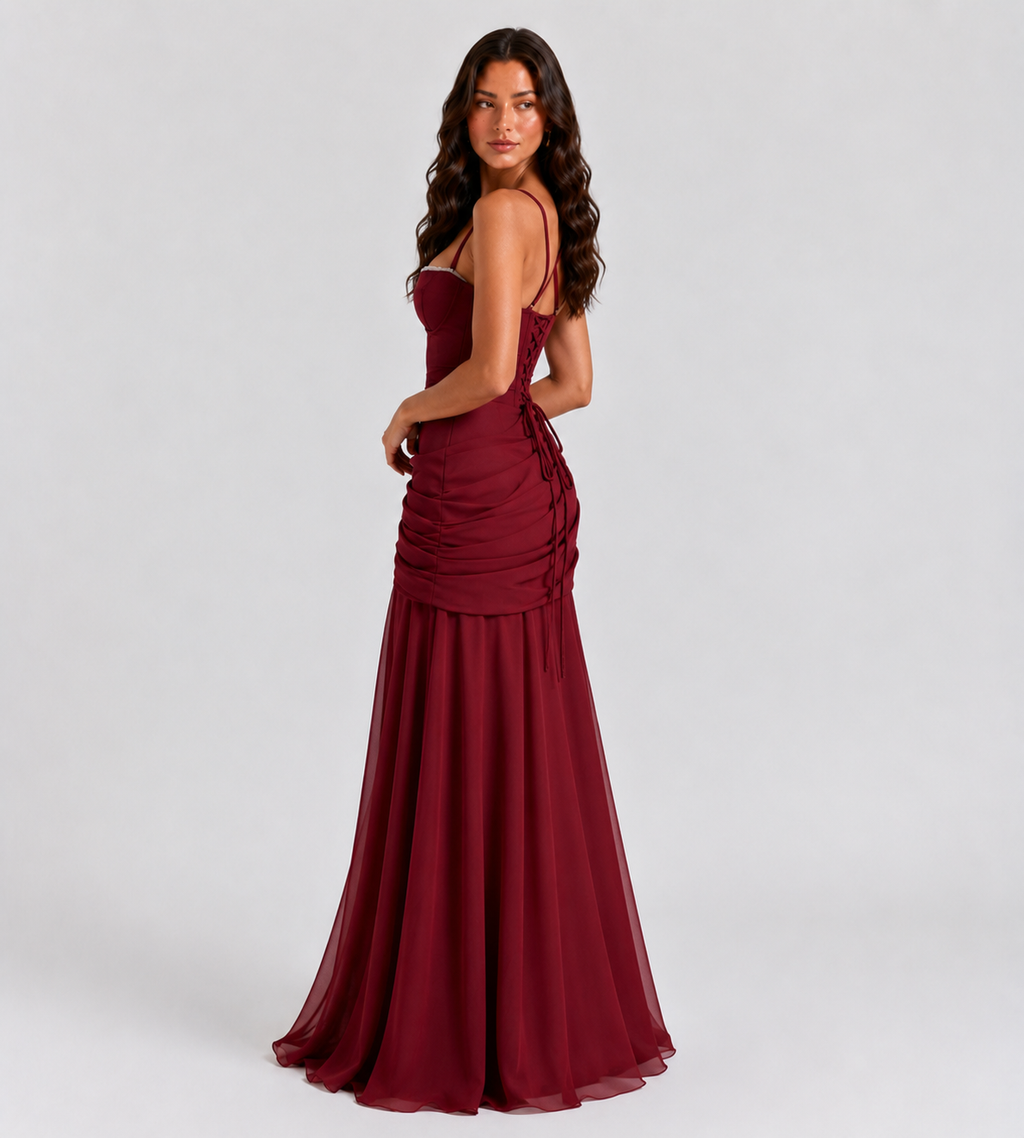 Margot Square-Neck Corset Maxi Dress - Red