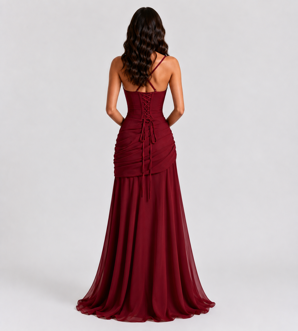 Margot Square-Neck Corset Maxi Dress - Red