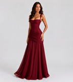 Margot Square-Neck Corset Maxi Dress - Red