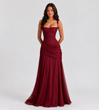 Margot Square-Neck Corset Maxi Dress - Red