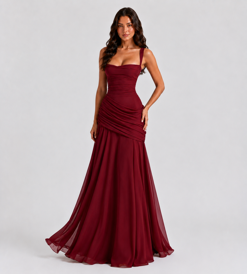 Margot Square-Neck Corset Maxi Dress - Red