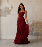 Margot Square-Neck Corset Maxi Dress - Red